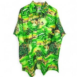 Rima Beachworld Shirt XL Green Caribbean Map Dancers Hawaiian Aloha Magic Cotton